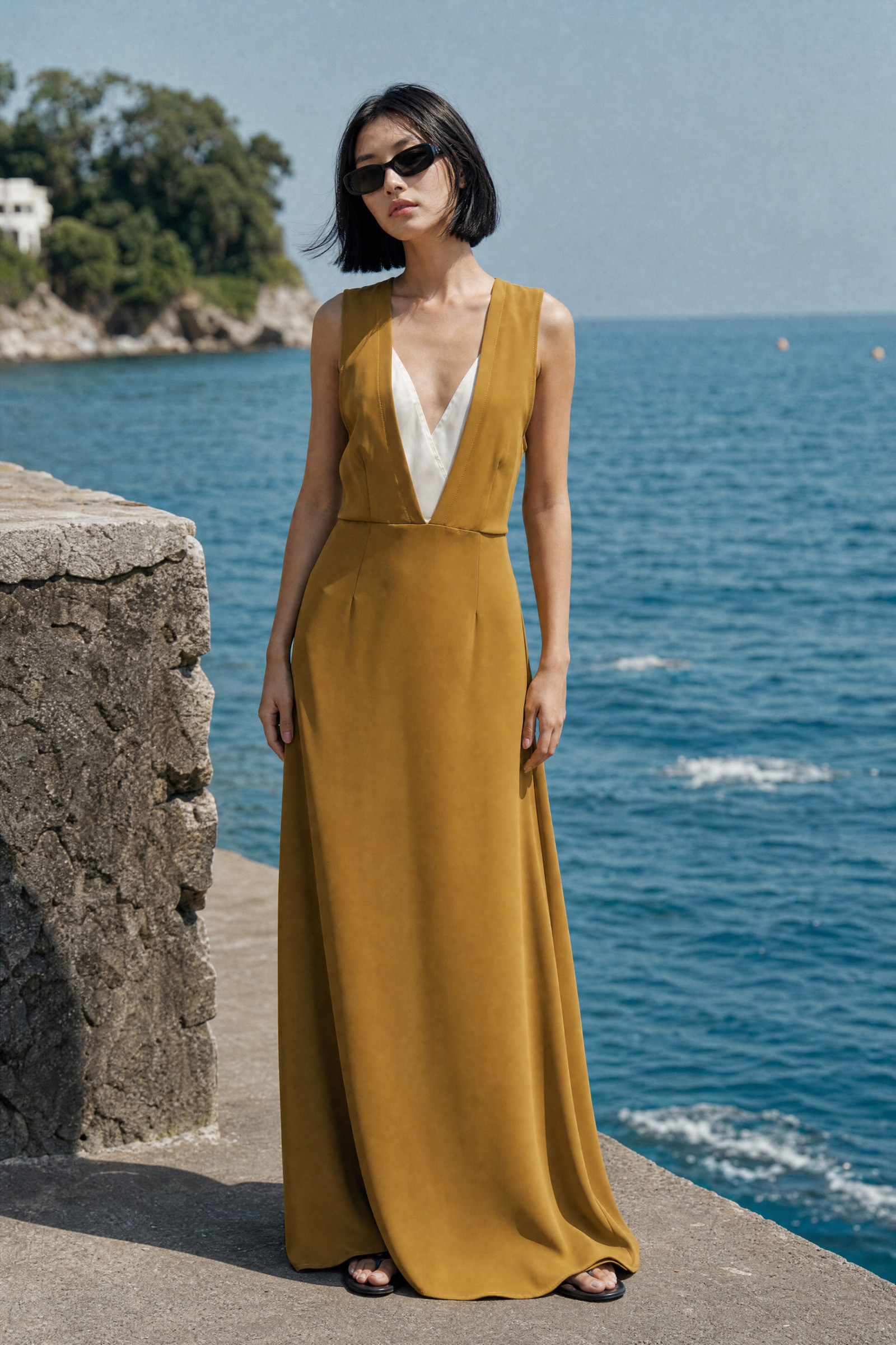 Wholesaler LUMINA - Long dress with a deep V-neckline at the front