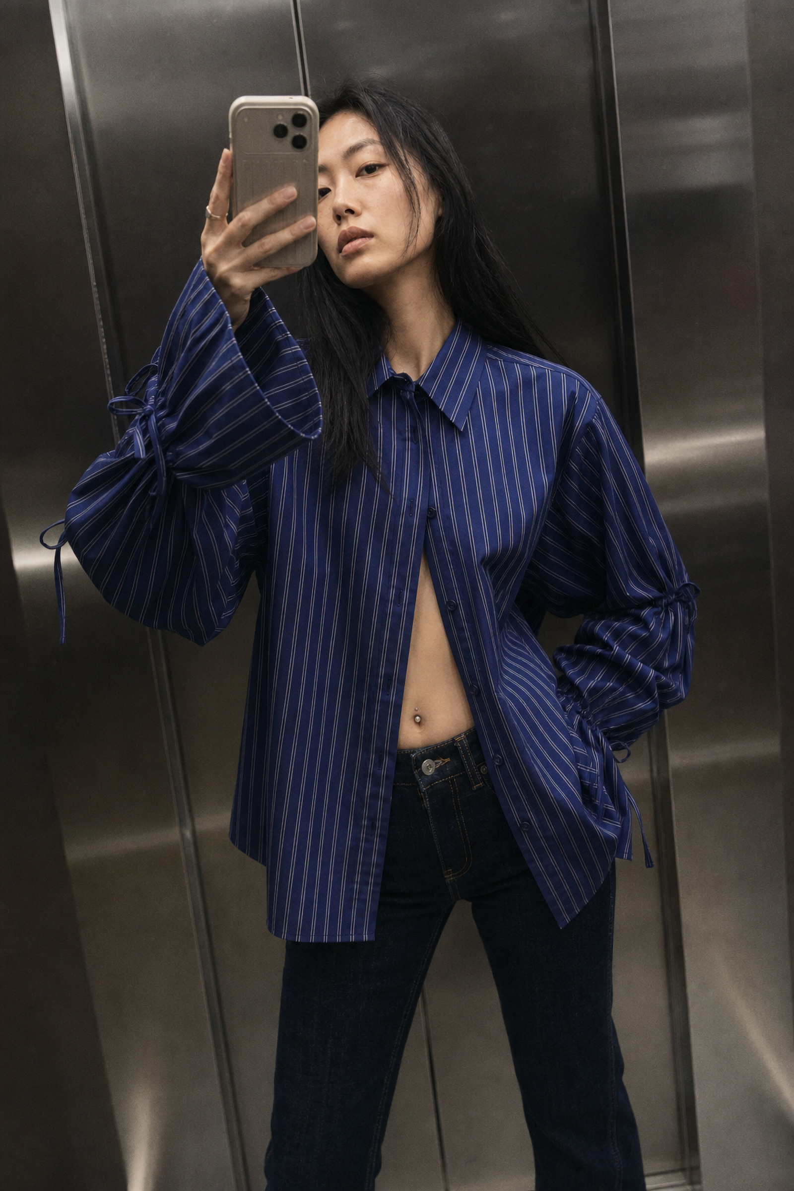 Wholesaler LUMINA - Oversized cotton-blend shirt with striped pattern