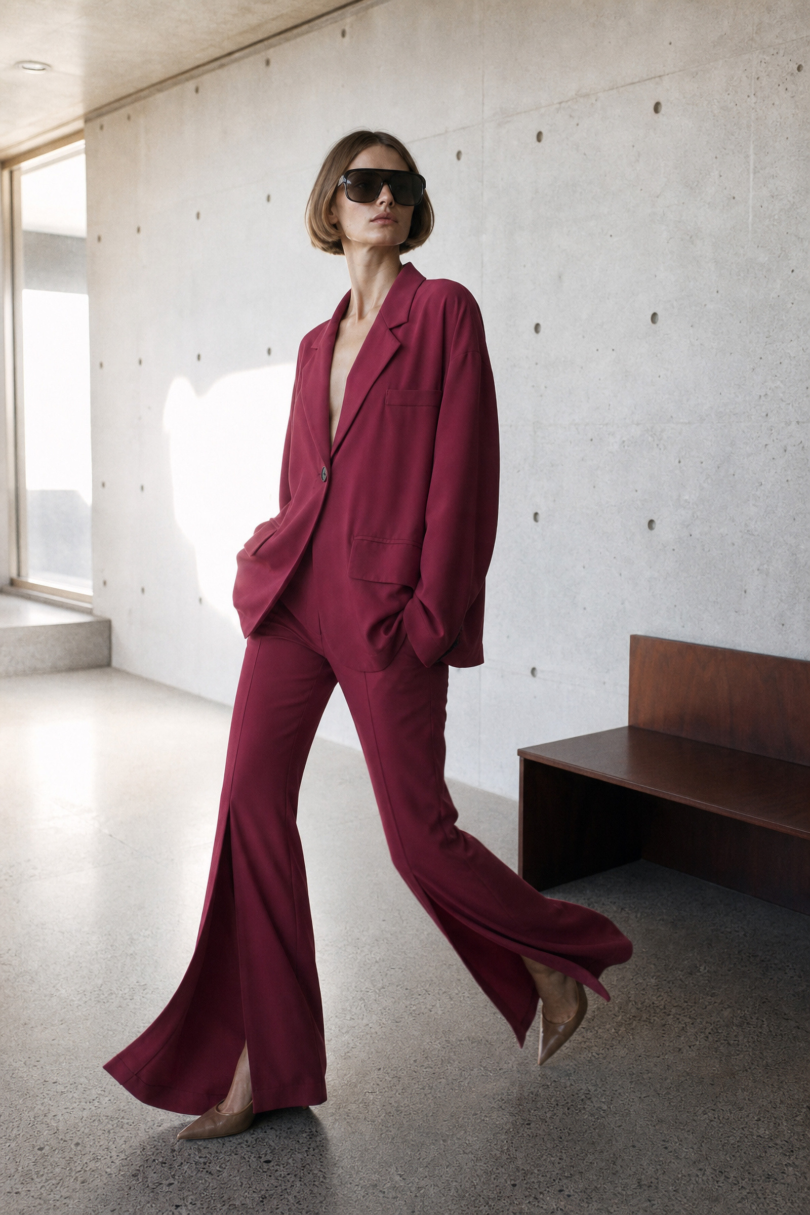 Grossiste LUMINA - Pantalon évasé en tissu doux avec fentes à l'avant