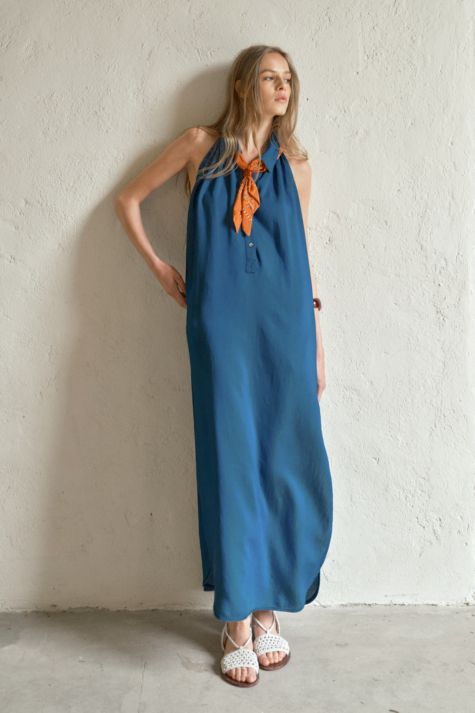 Mayorista LUMINA - Efecto de mezclilla vestido largo con bufanda