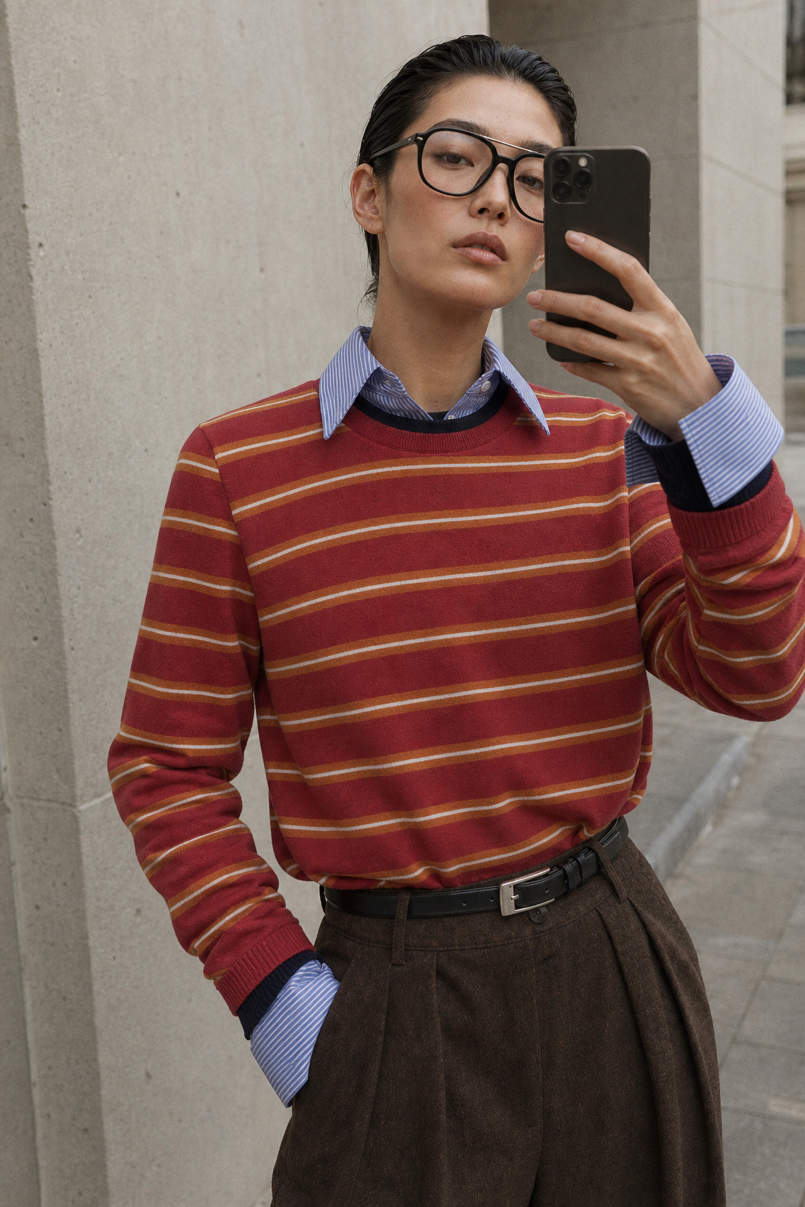 Wholesaler LUMINA - Crew neck sweater in cotton blend with striped pattern