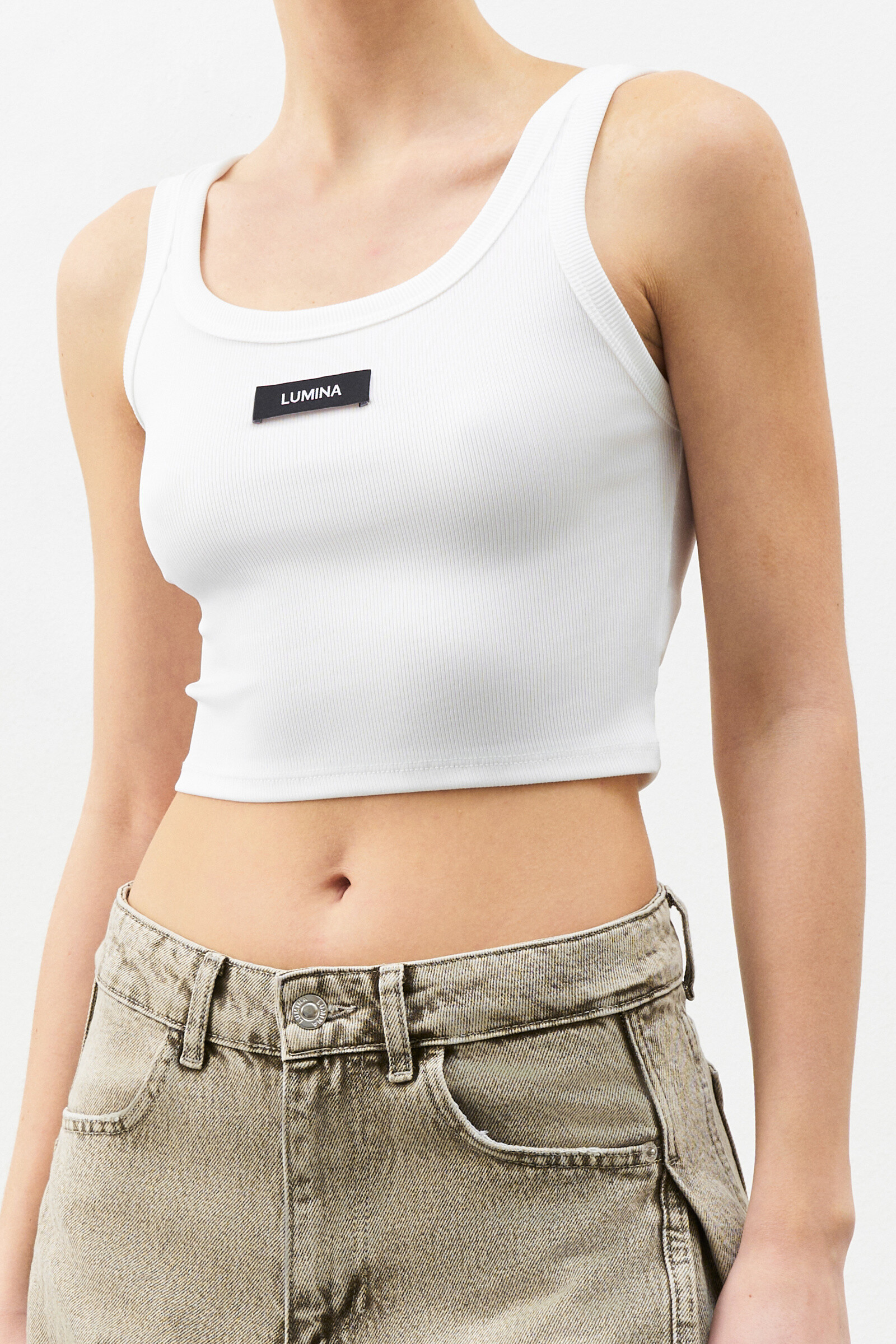 Wholesaler LUMINA - TOP CROPPED WITH RIBS AND LOGO DETAIL