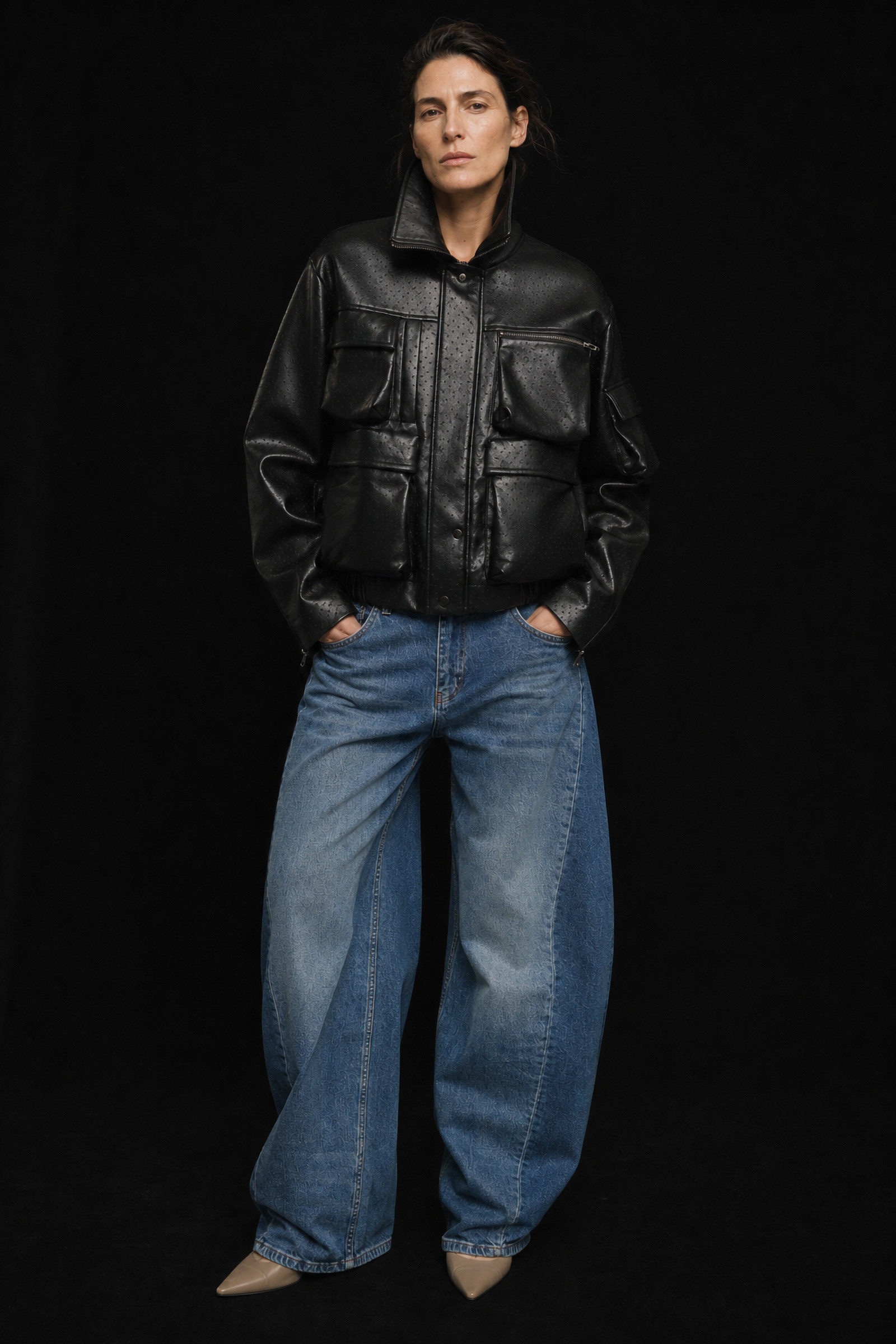 Wholesaler LUMINA - Oversized cargo jacket in faux leather with dotted texture