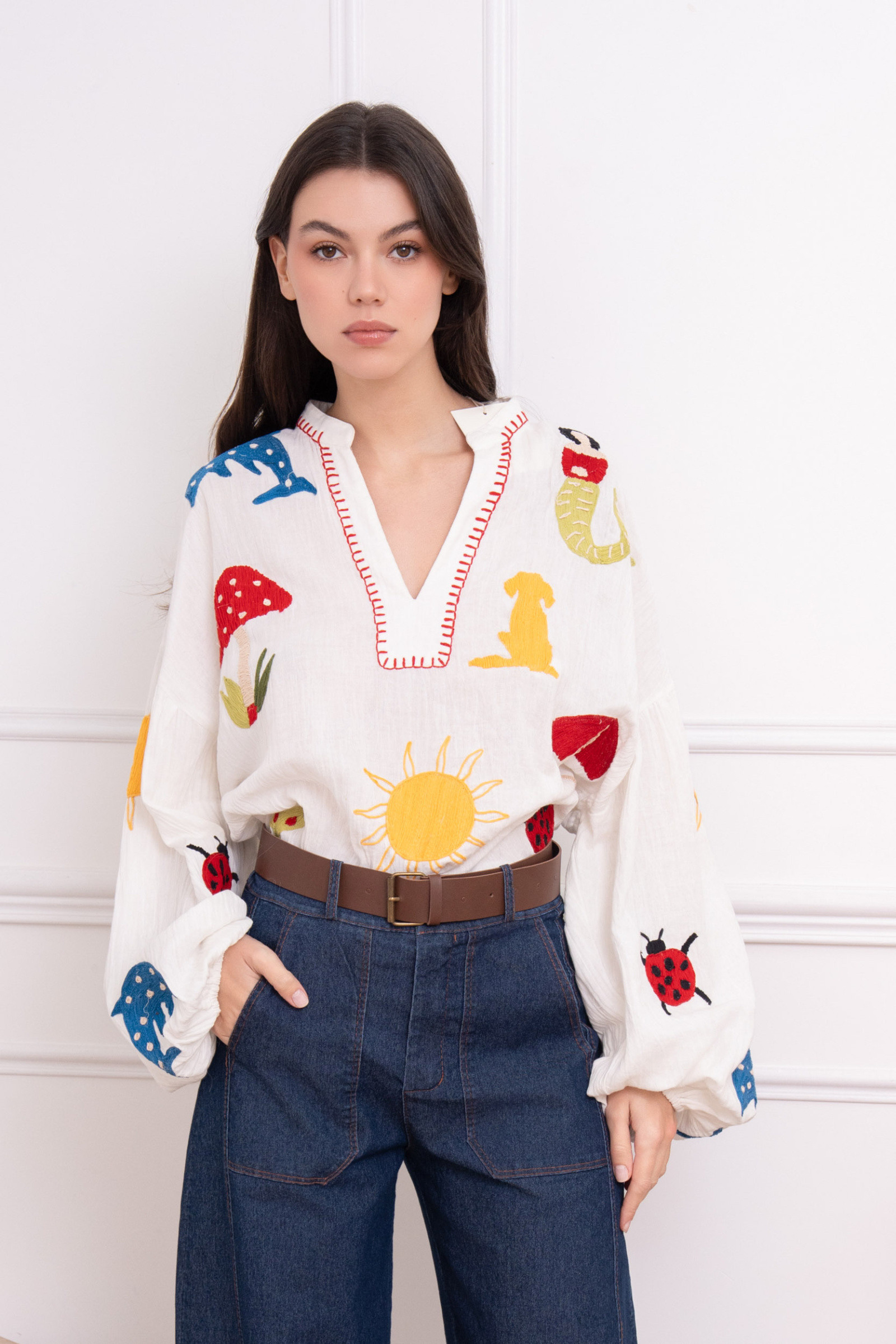 Grossiste LUMINE - Blouse double gaz brodée surpiquée