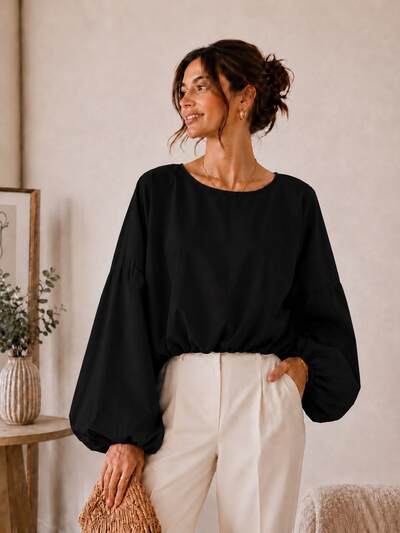 Großhändler LUMINE - Baumwollbluse mit Ballonärmeln Großhändler LUMINE - Baumwollbluse mit Ballonärmeln