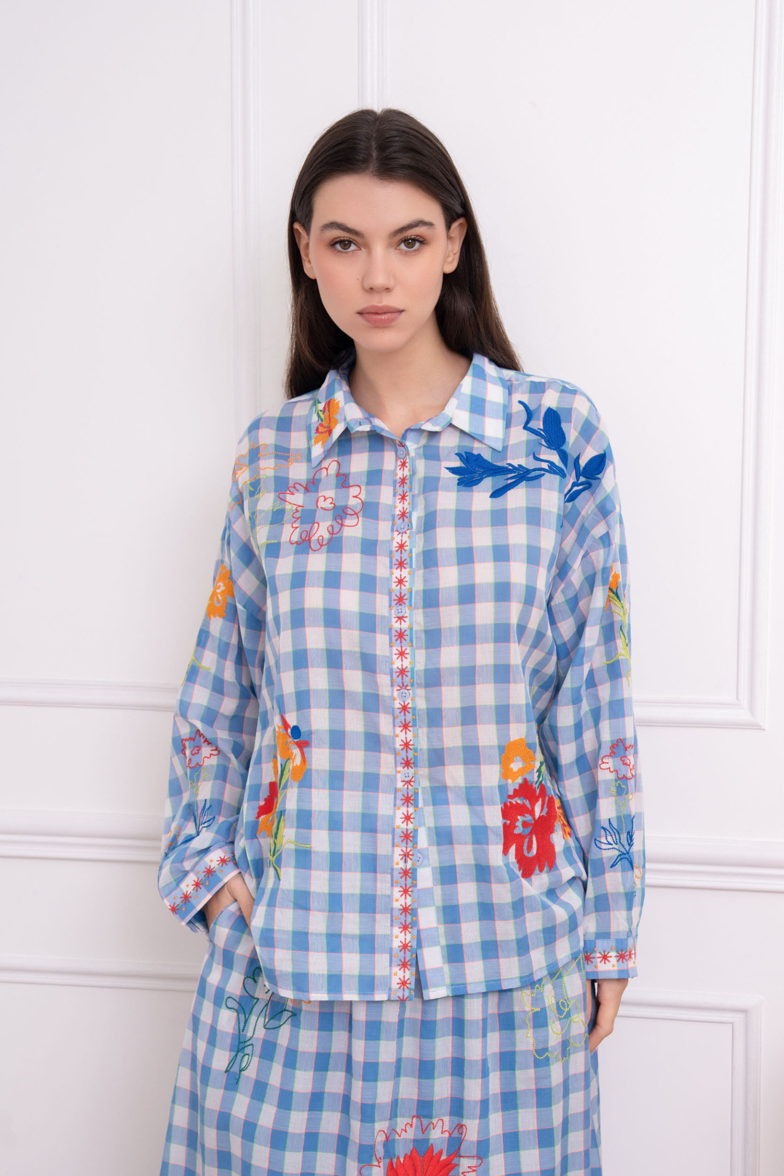 Grossiste LUMINE - Chemise brodée à carreaux