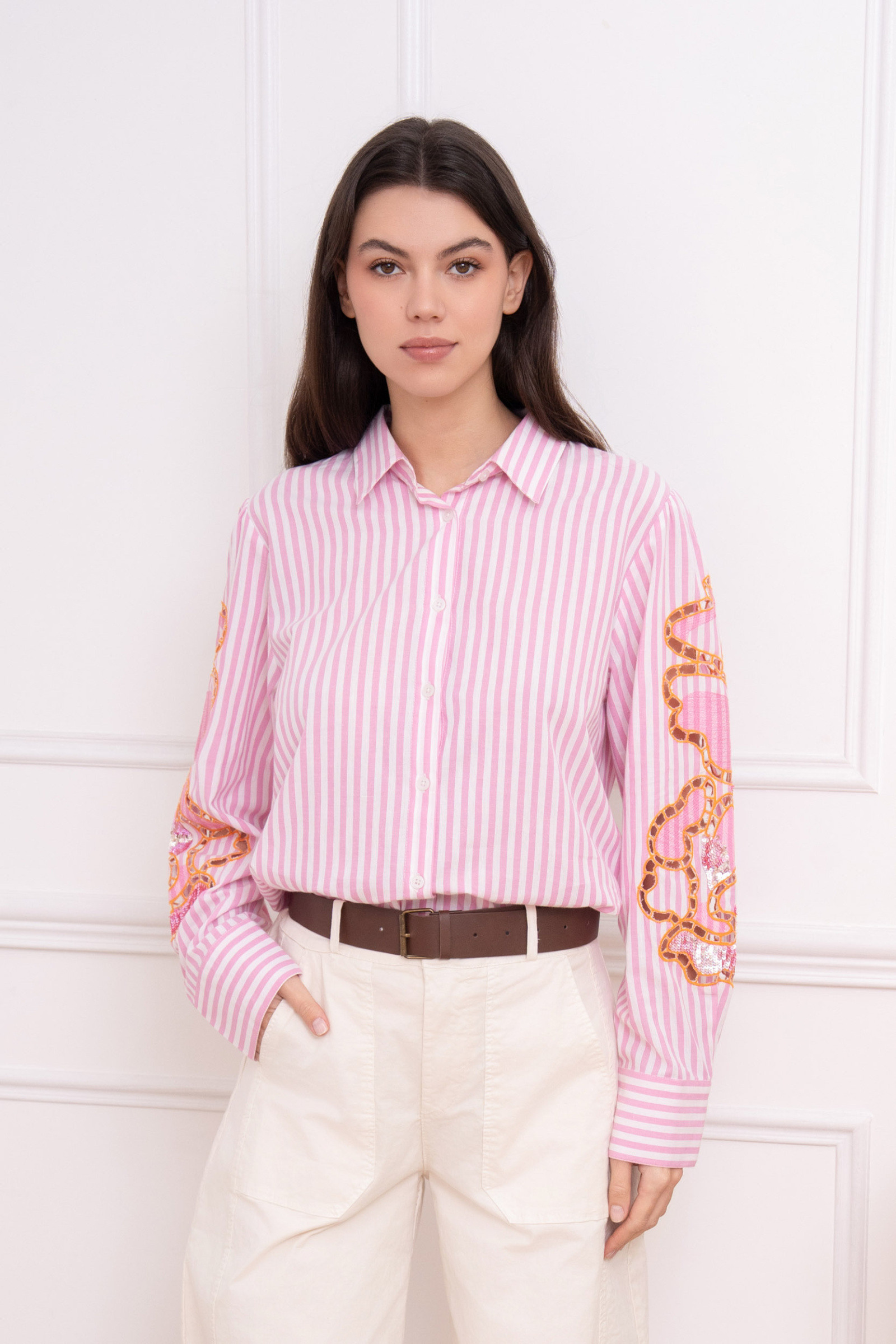 Grossiste LUMINE - Chemise rayure brode