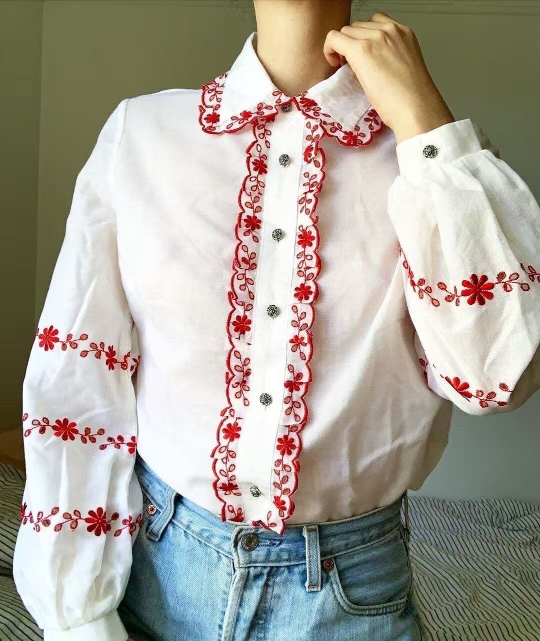 Grossiste LUMINE - Chemise brodé petite fleur