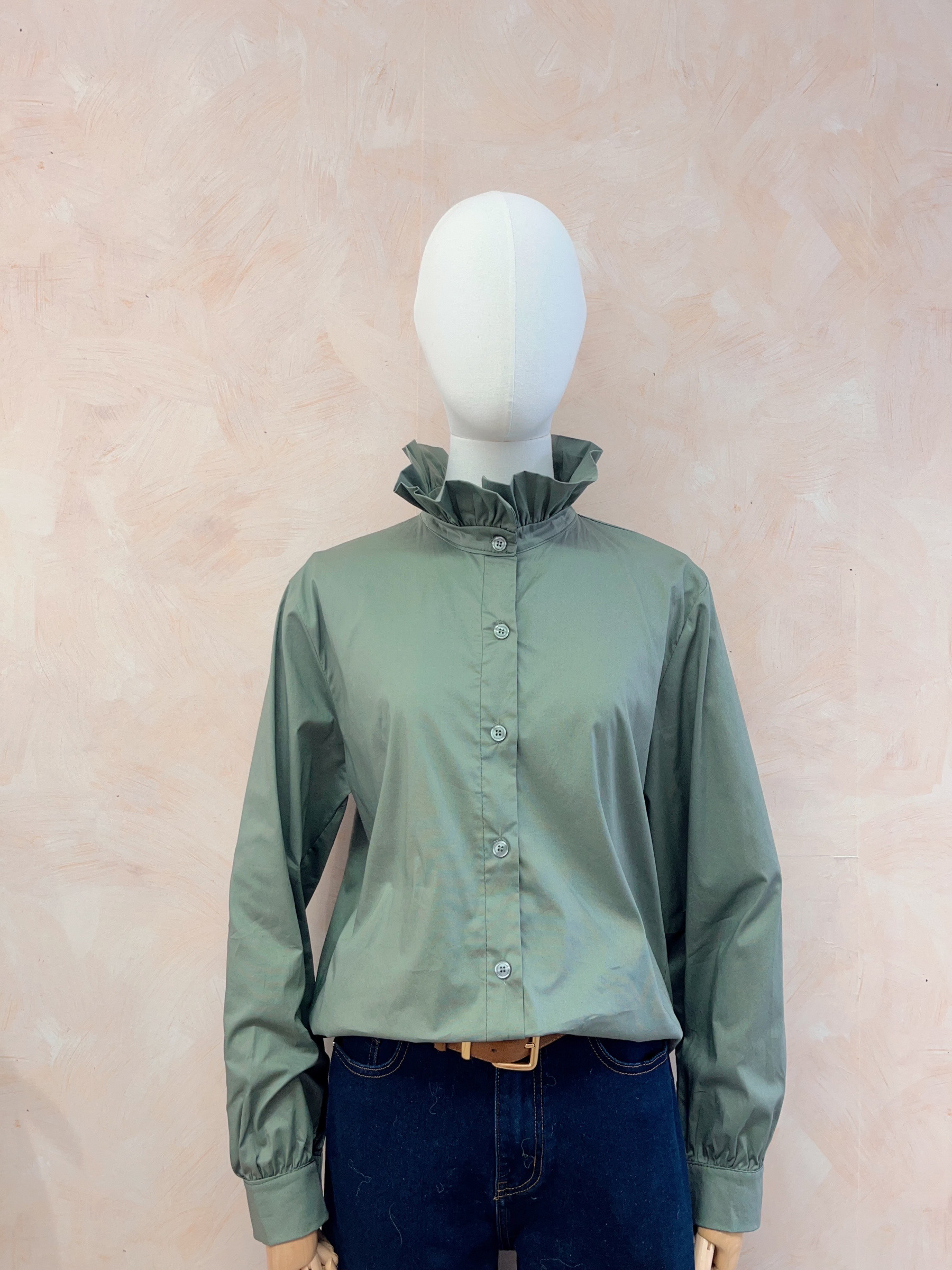 Mayorista LUMINE - Camisa de algodón con cuello con volantes