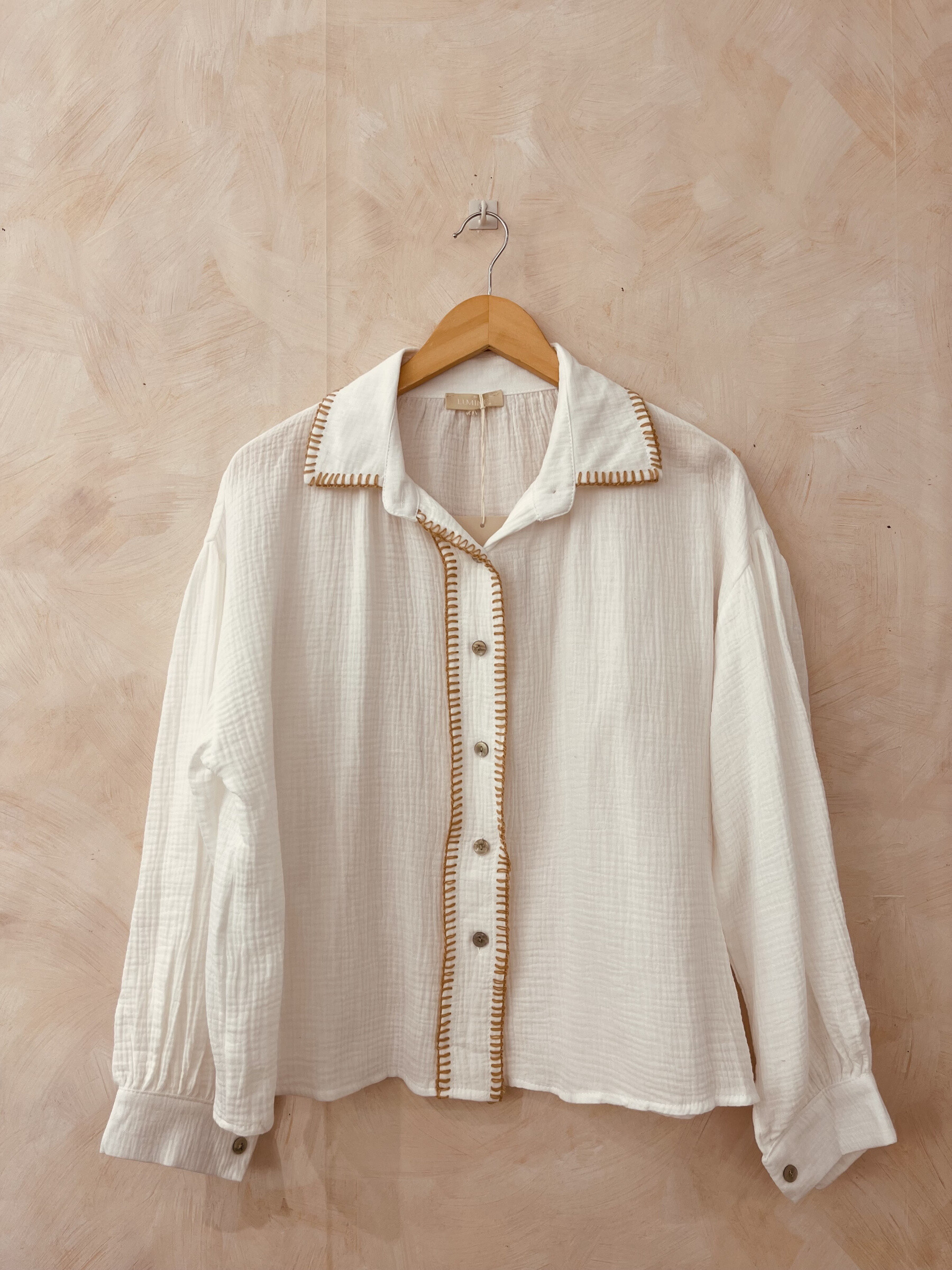Grossista LUMINE - Camicia in cotone con bordo impunturato