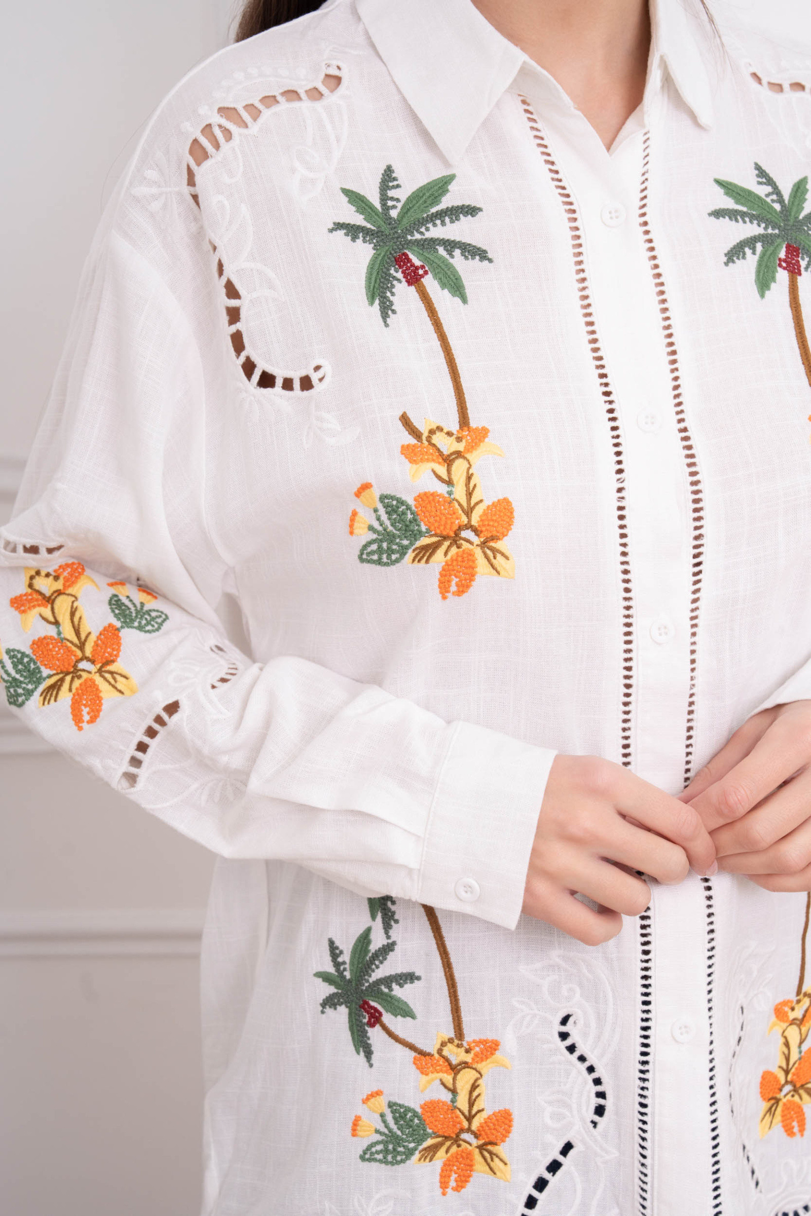 Grossiste LUMINE - Chemise broderie palmier