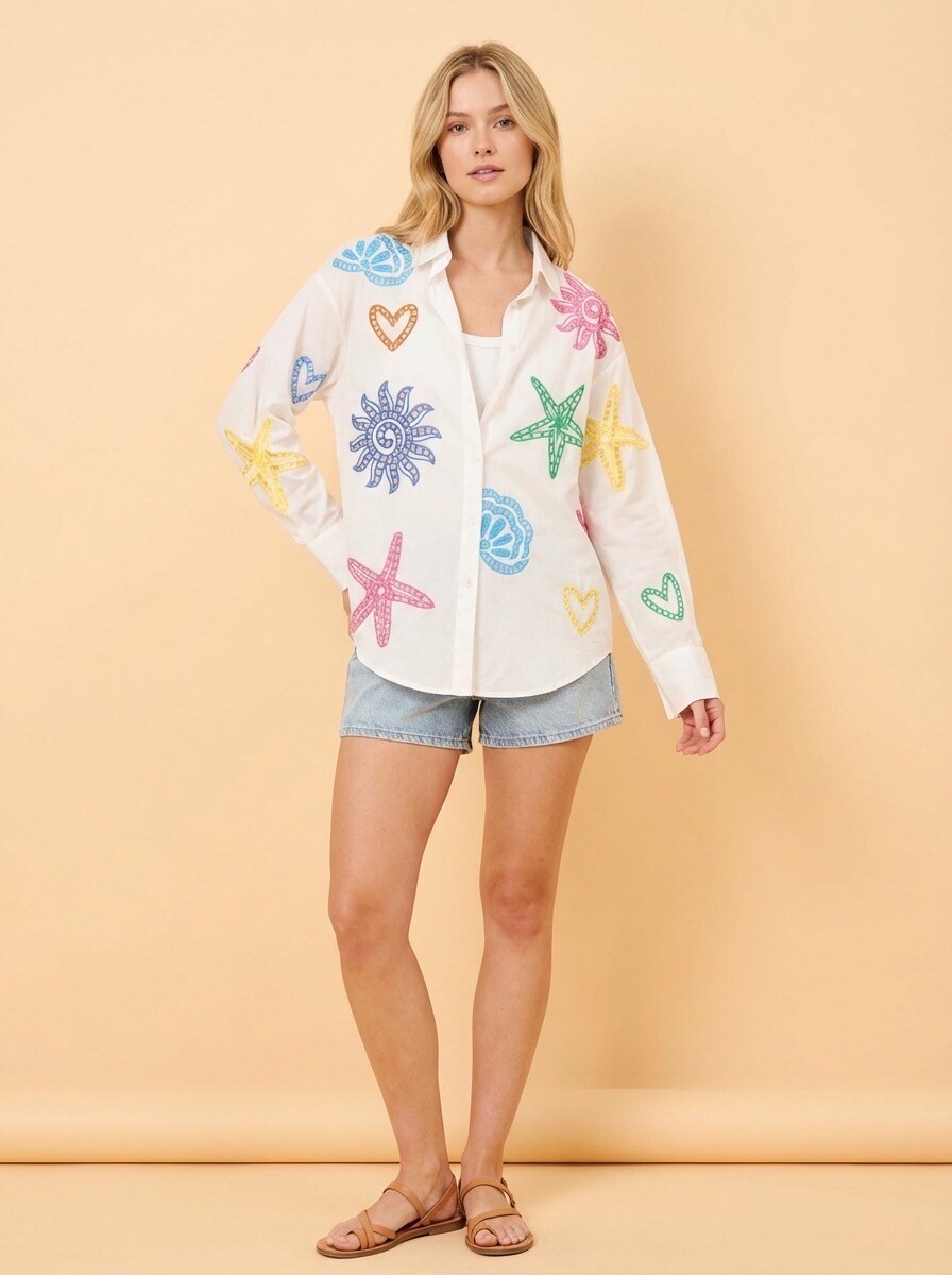 Grossiste LUMINE - Chemise en coton broderie trou colore