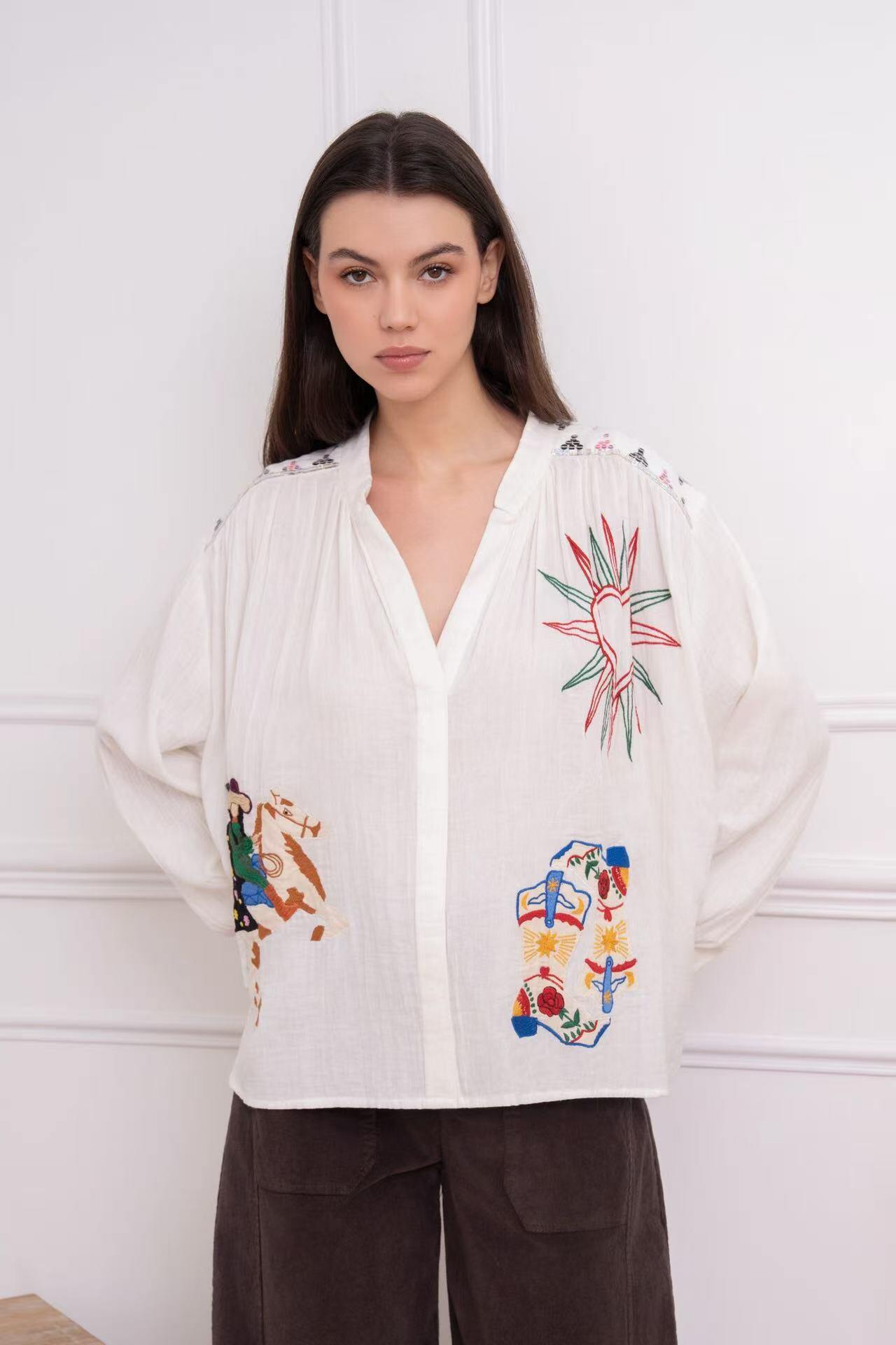 Wholesaler LUMINE - Oversized double gauze shirt with sequin embroidery