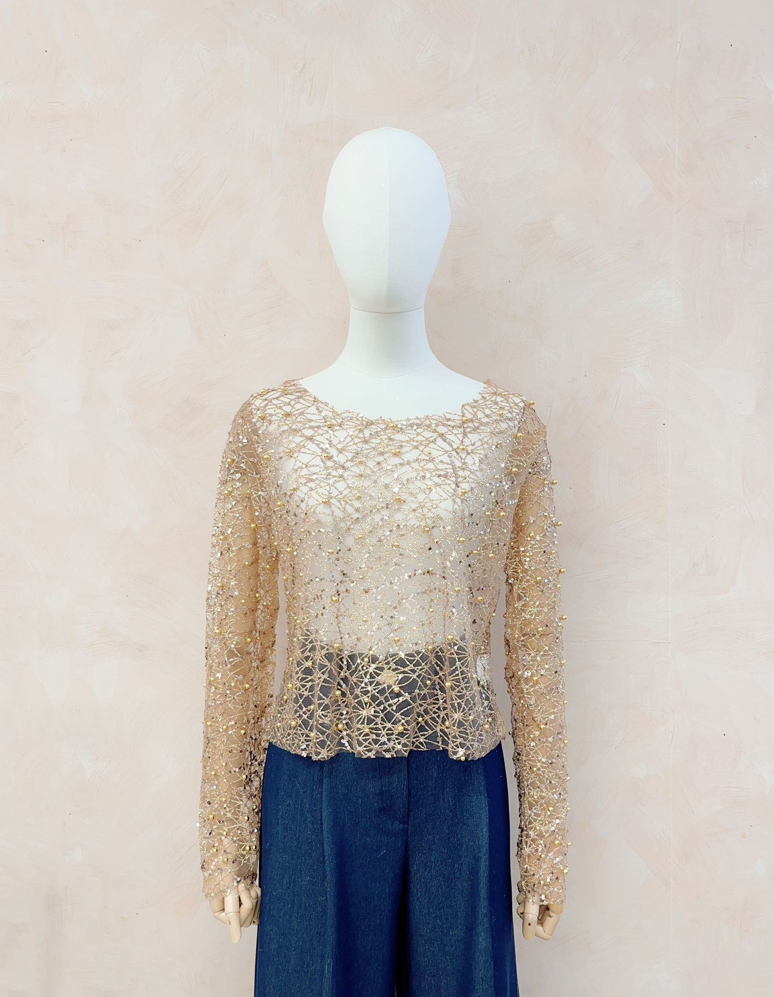 Wholesaler LUMINE - Mesh blouse with pearl sequins