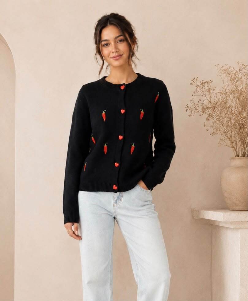 Wholesaler LUMINE - Embroidered chili alpaca cardigan