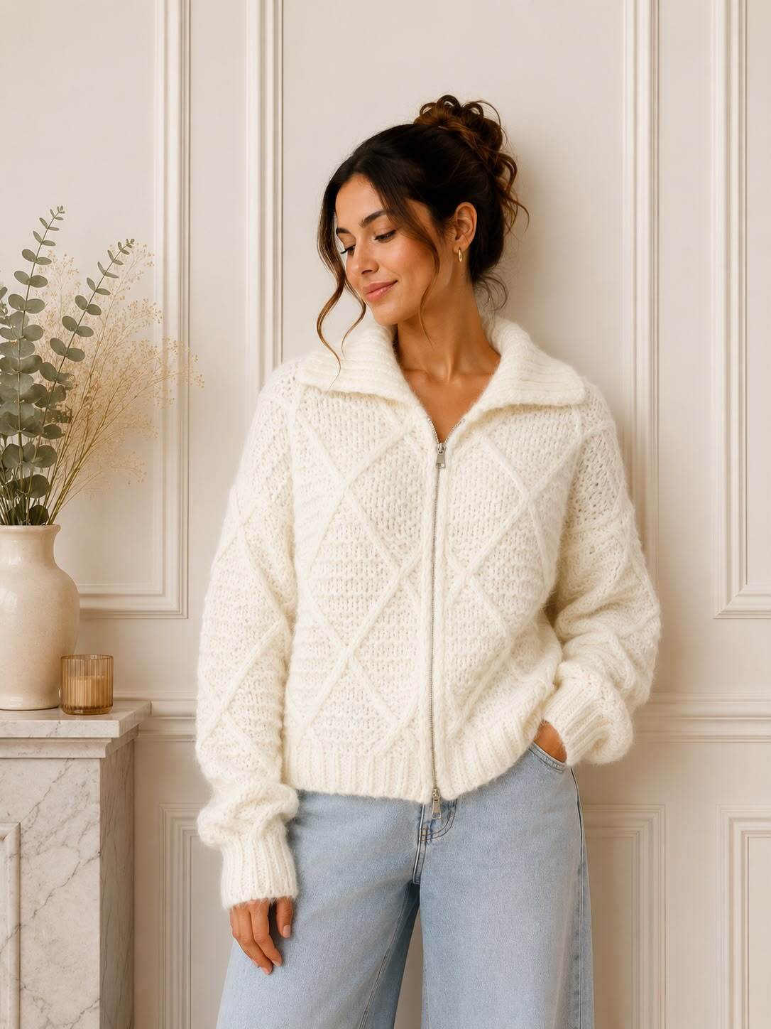 Grossista LUMINE - Maglione a maglia grossa con zip