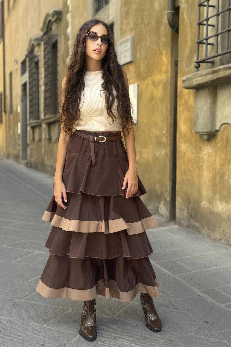 Grossiste LUMINE - Jupe avec ceinture, étagère bicolore