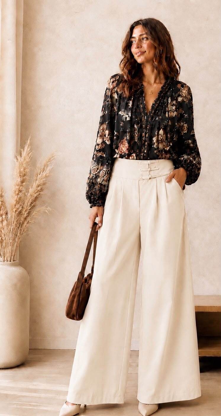 Wholesaler LUMINE - Wide-leg straight pants with tie waist