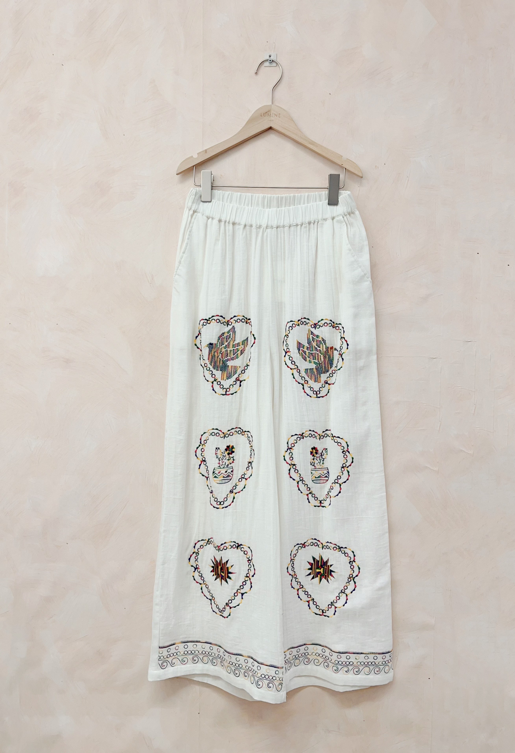Grossiste LUMINE - Pantalon double gaz de coton brodé l'oiseaux