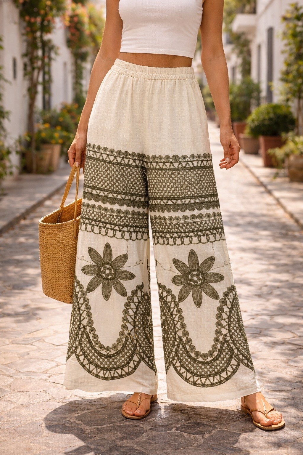Grossiste LUMINE - Pantalon brodé coton