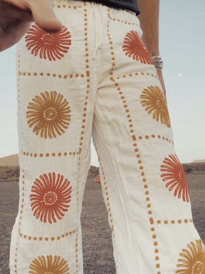 Grossiste LUMINE - Pantalon gaz de coton brodé
