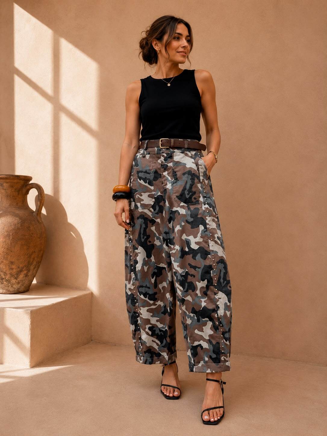 Grossiste LUMINE - Pantalon barrel militaire à clou