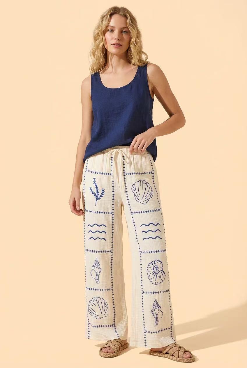 Grossiste LUMINE - Pantalon brodé coquillage