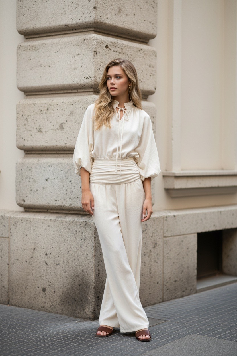 Grossiste LUMINE - Pantalon taille haute drappe