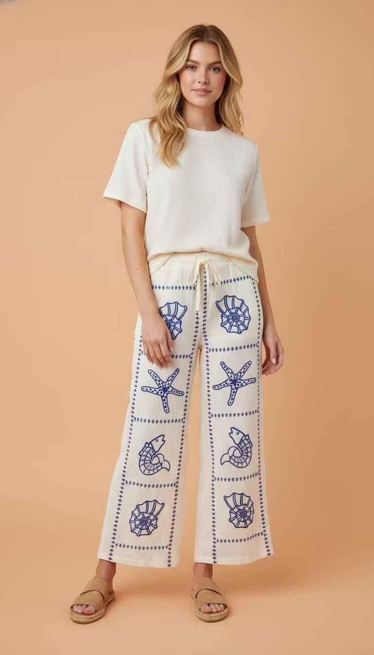 Grossiste LUMINE - Pantalon brodé étoile de mer
