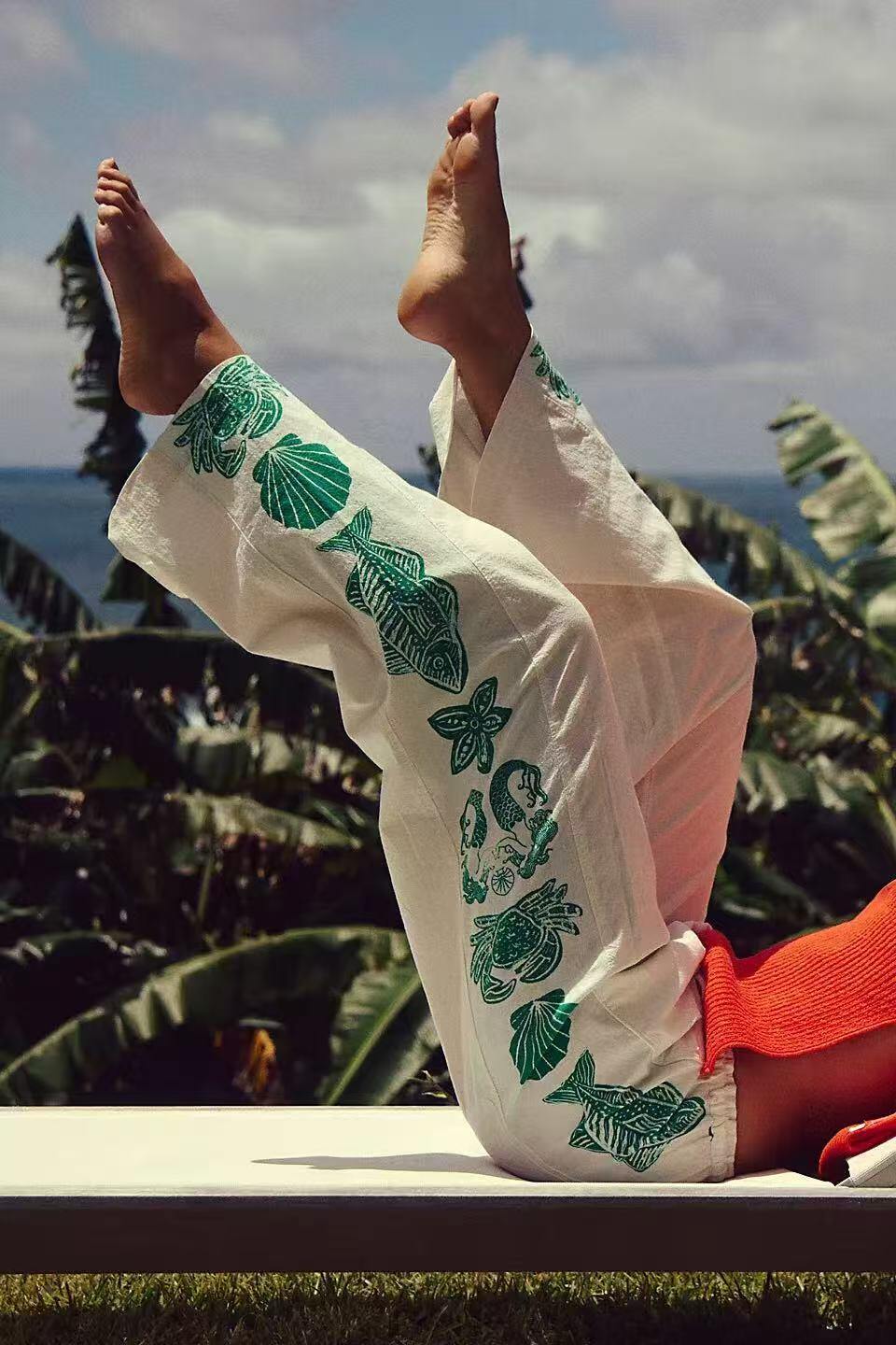 Grossiste LUMINE - Pantalon effet lin imprimé coquillage