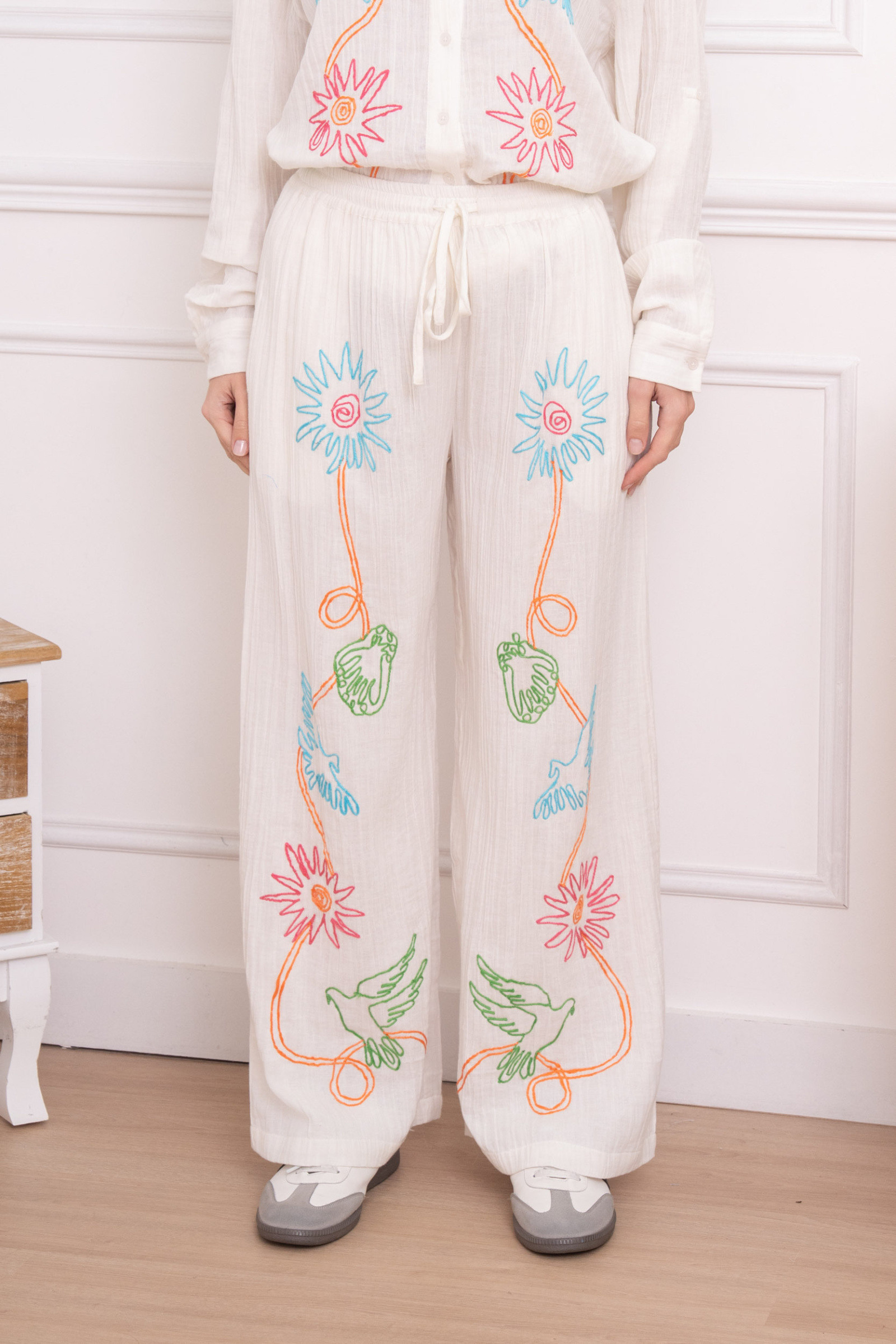 Grossiste LUMINE - Pantalon double gaz brodé