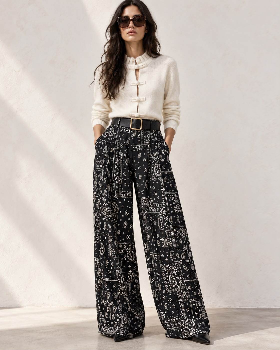 Großhändler LUMINE - Weite Hose mit Bandana-Muster-Gürtel