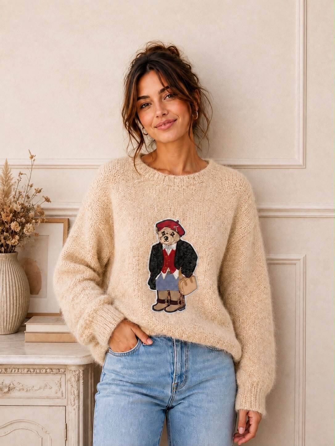 Wholesaler LUMINE - Bear embroidered sweater