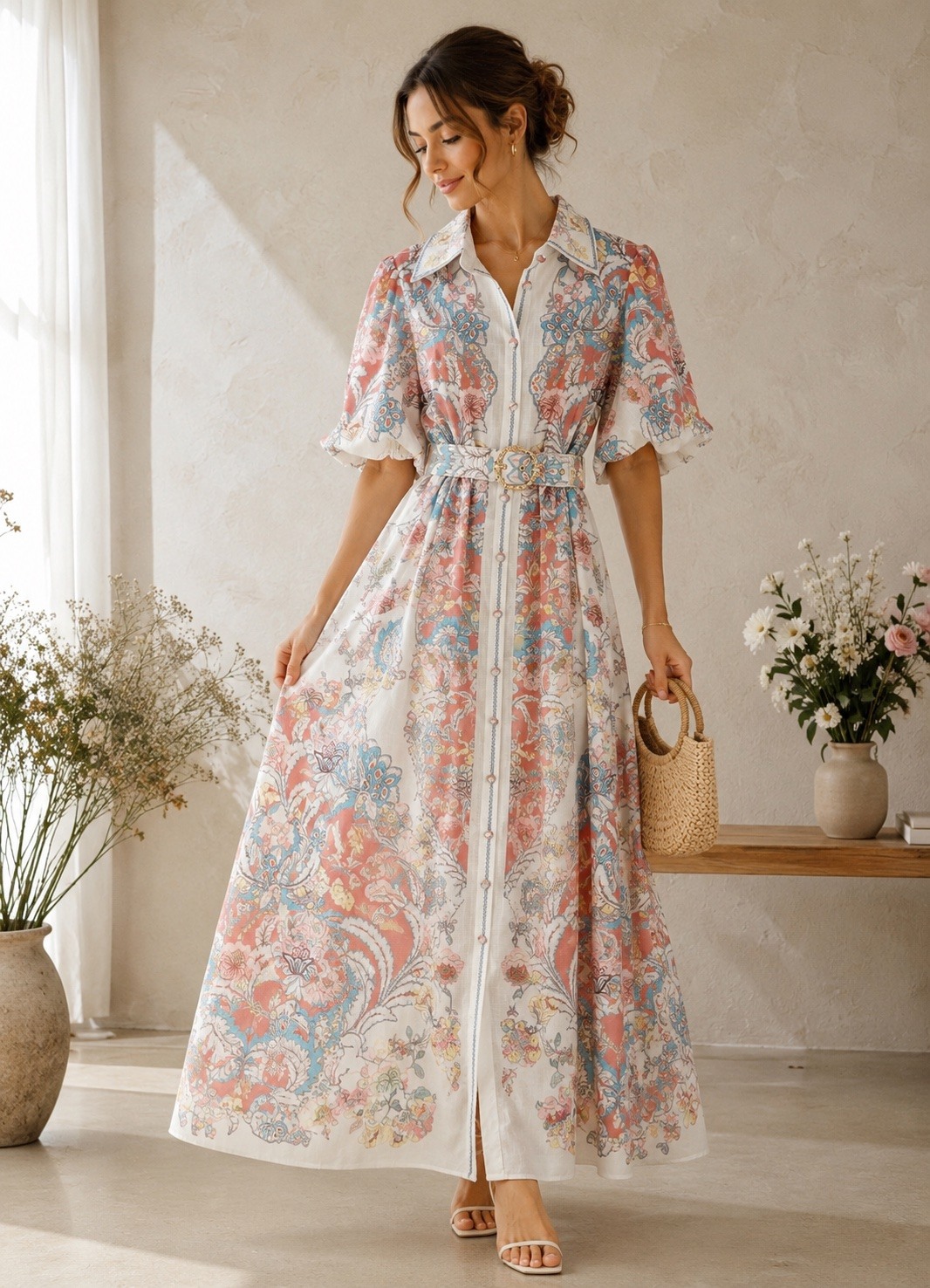 Grossiste LUMINE - Robe imprimer ceinture