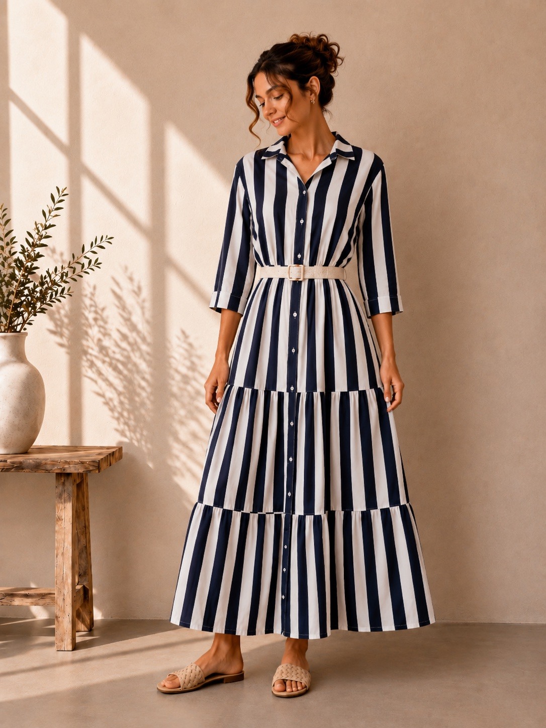 Mayorista LUMINE - Vestido de voile de algodón a rayas