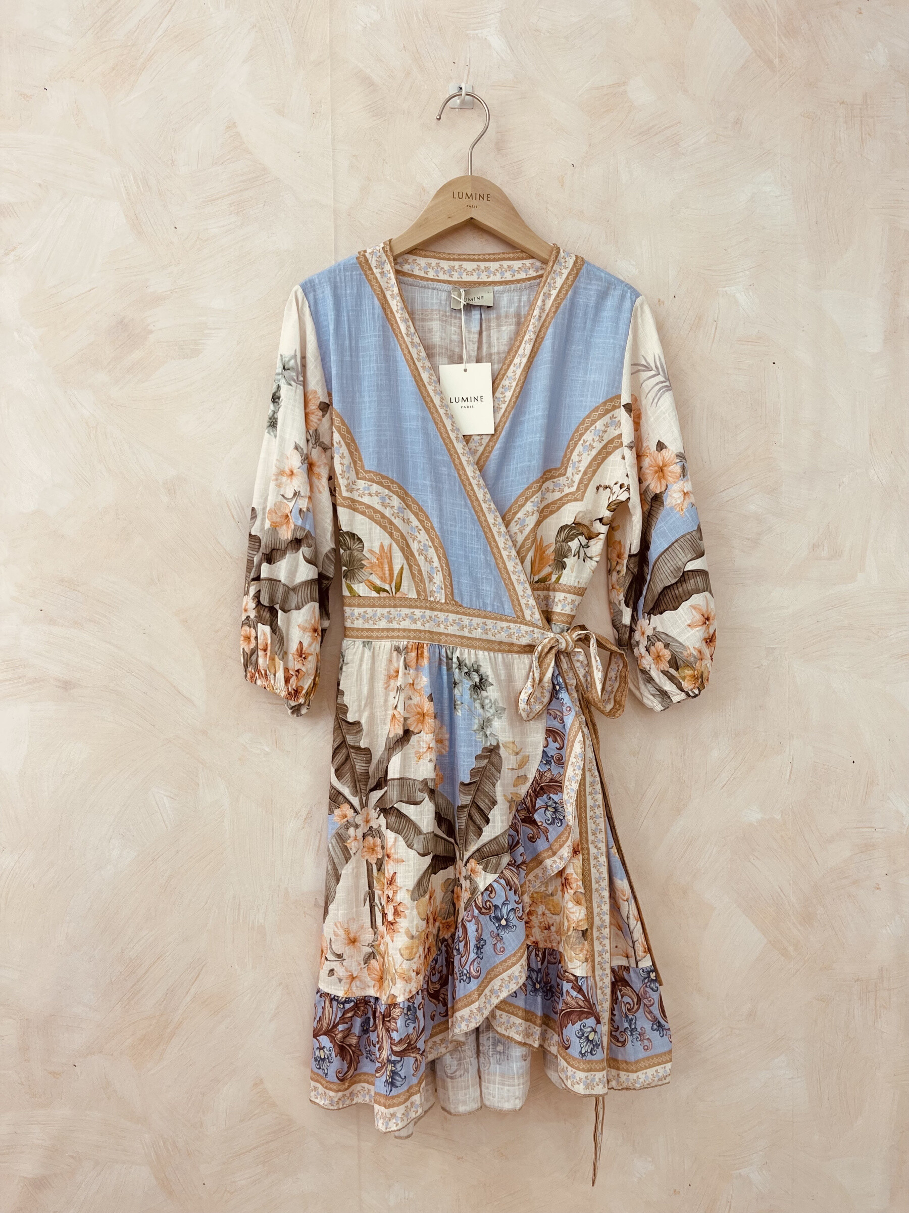 Grossiste LUMINE - Robe en coton lin imprimé avec ceinture