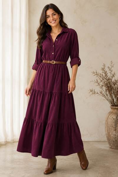 Großhändler LUMINE - Samtkleid mit Gürtel Großhändler LUMINE - Samtkleid mit Gürtel