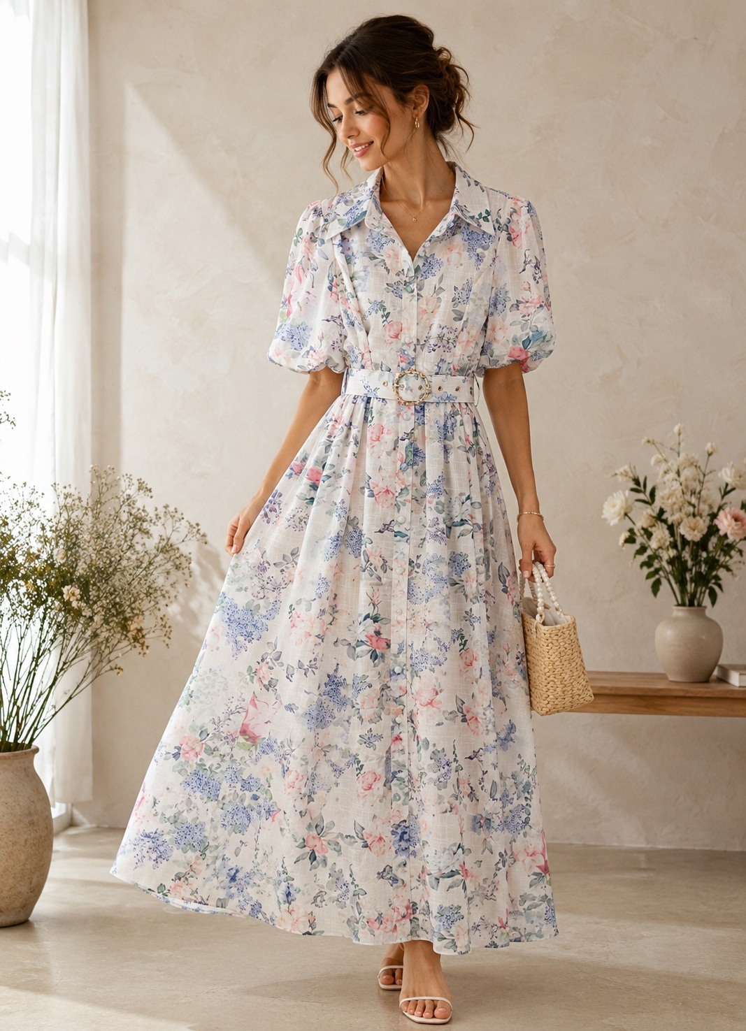 Grossiste LUMINE - Robe imprimer ceinture