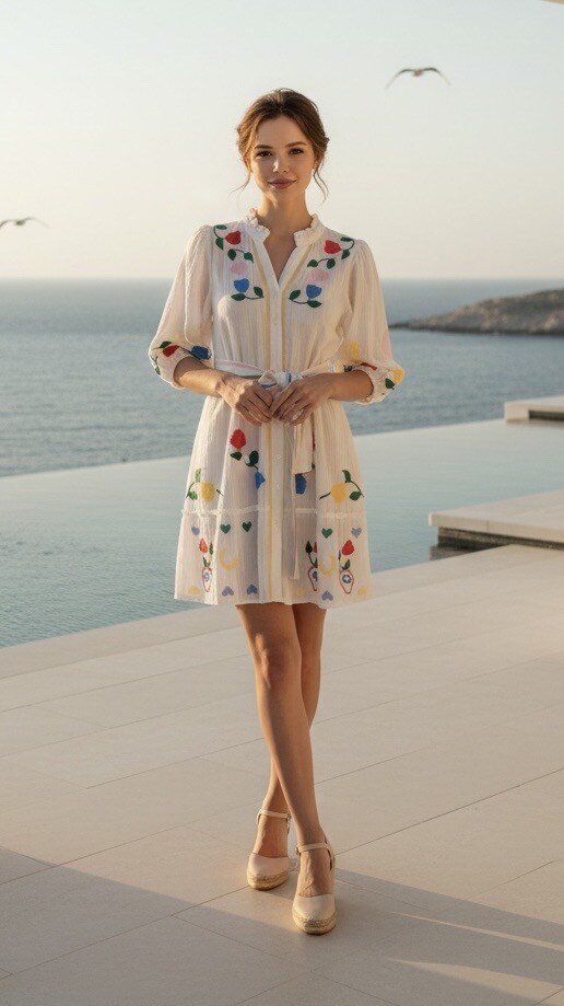 Grossiste LUMINE - Robe double gaz de coton brodée fleur