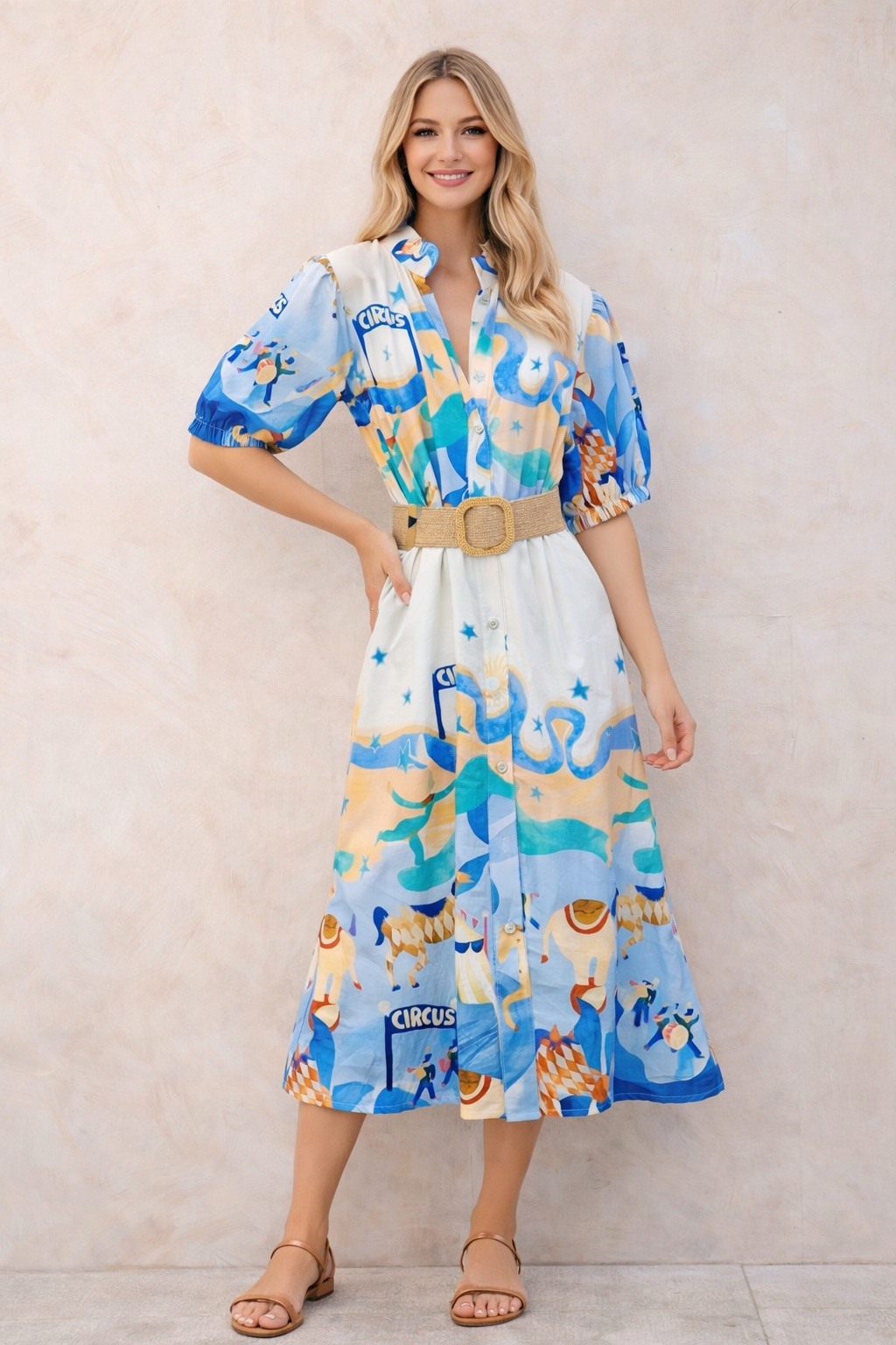 Grossiste LUMINE - Robe imprimer en coton avec ceinture