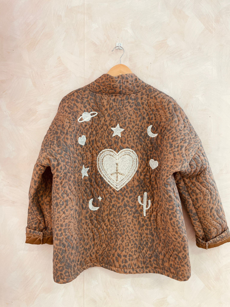 Großhändler LUMINE - Langarm-Leopardenjacke mit Stickerei und Gürtel