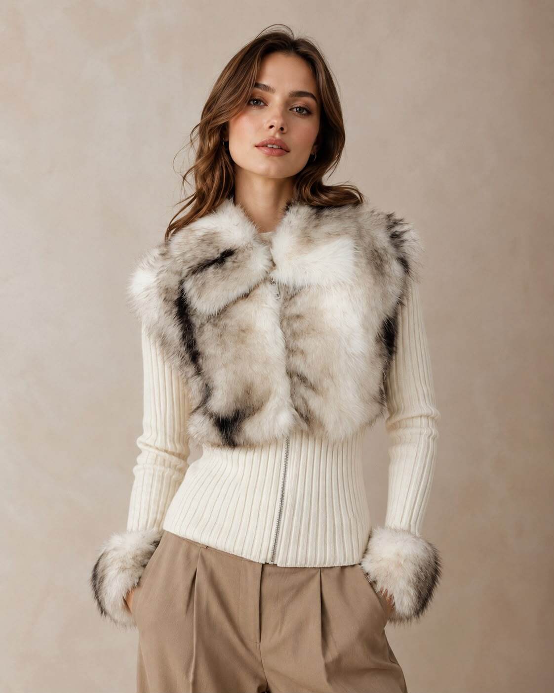 Grossista LUMINE - Gilet in maglia con inserto in pelliccia