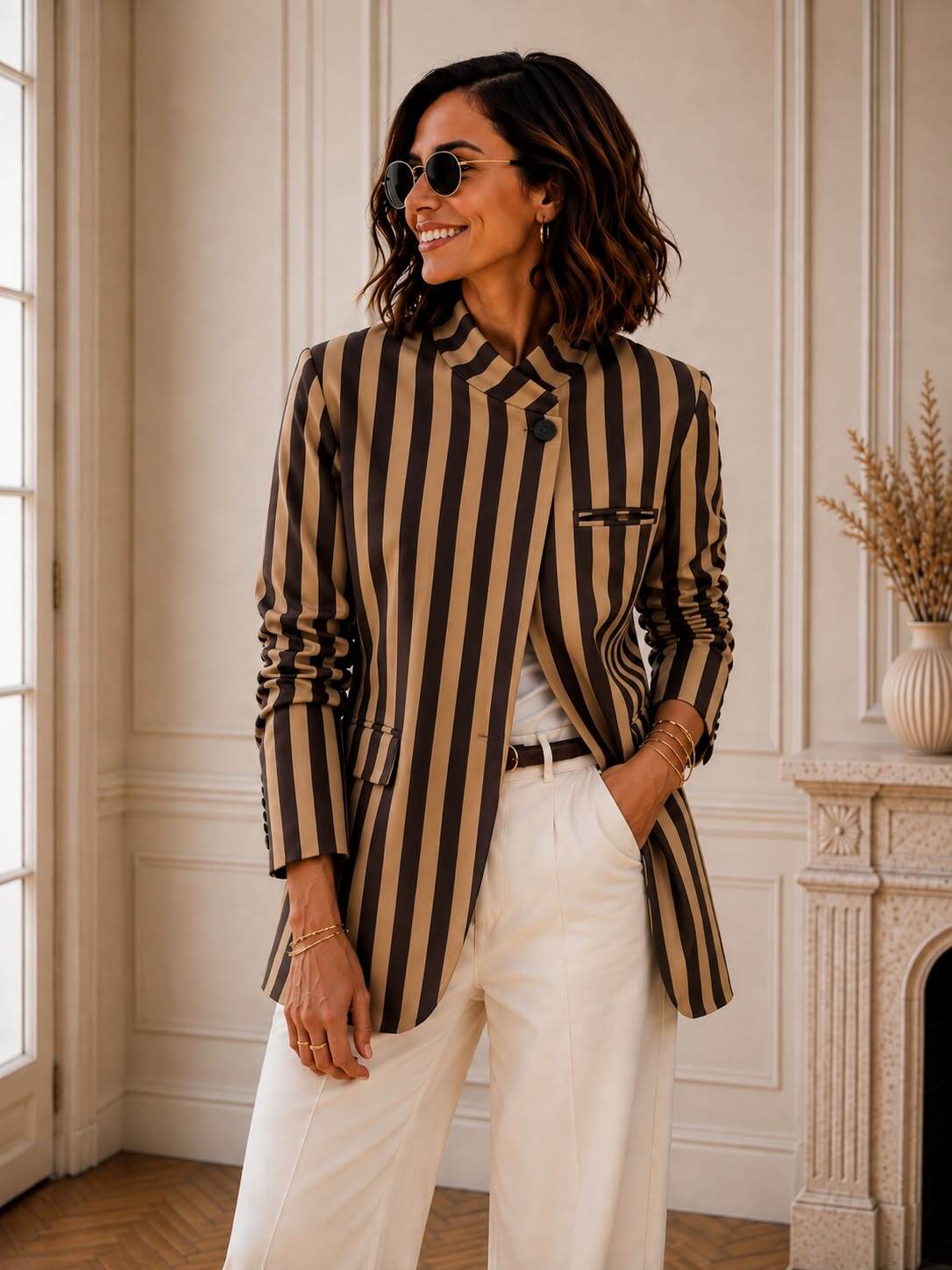 Grossiste LUMINE - Veste rayure col asymétrique