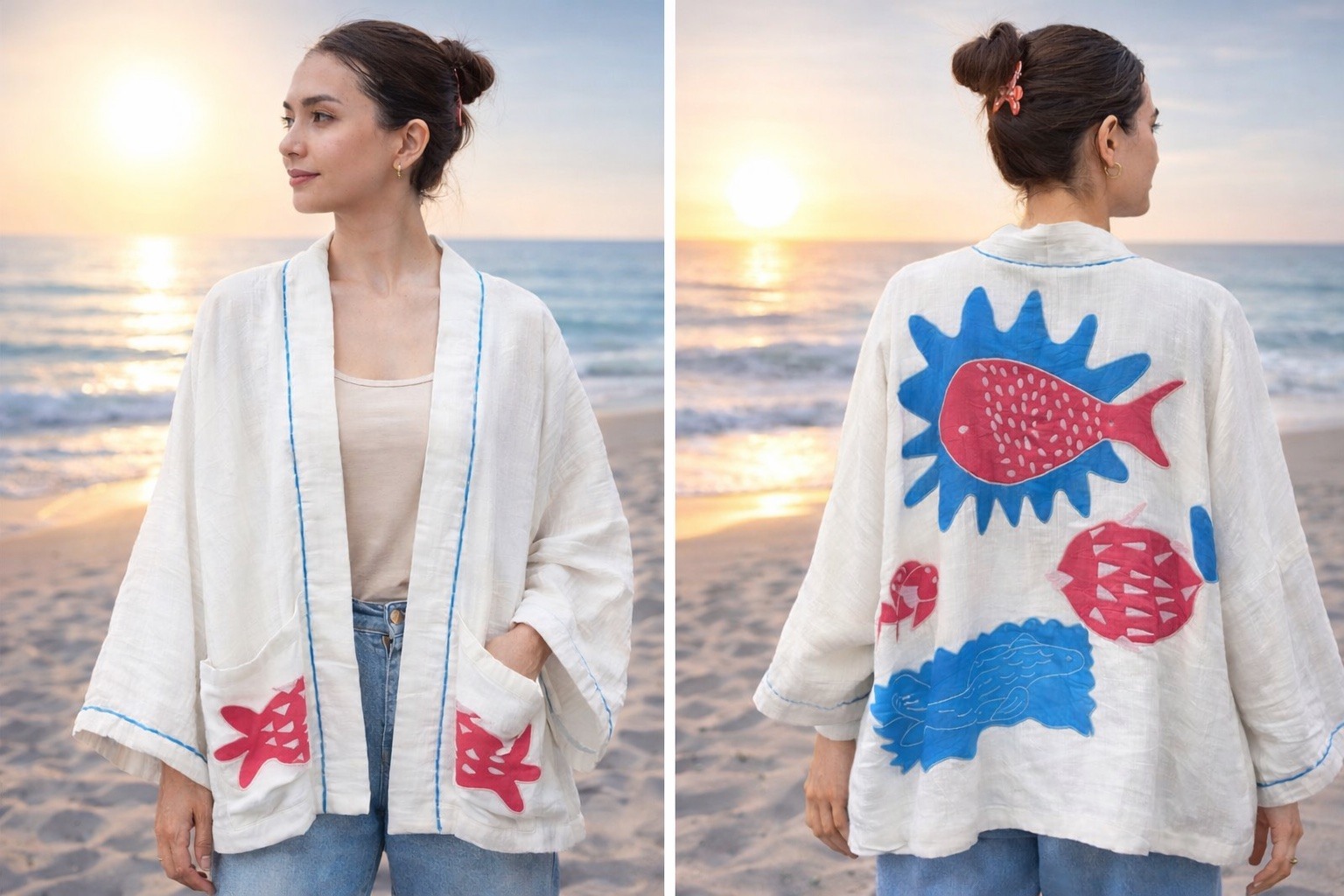 Grossiste LUMINE - Veste over size brodée poisson