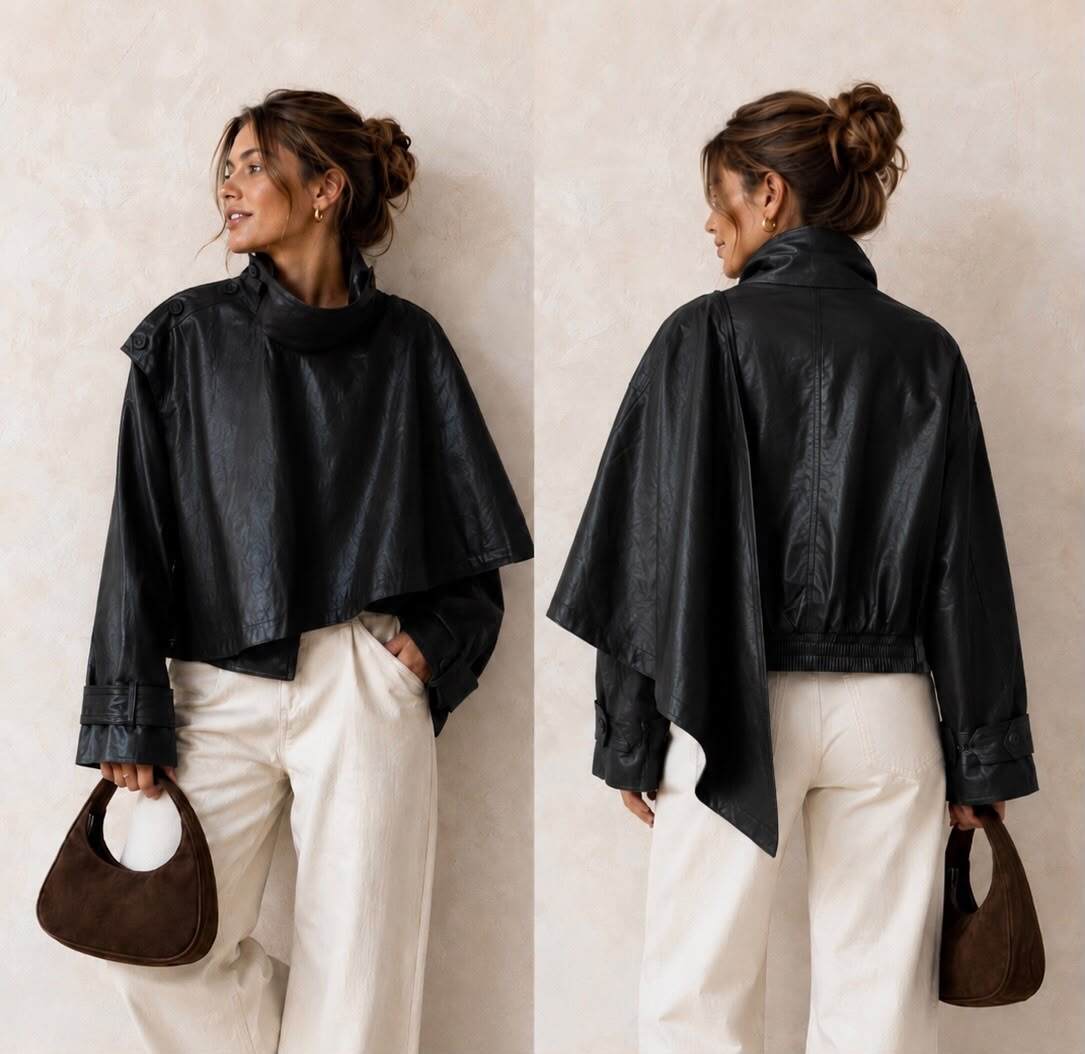 Grossiste LUMINE - Veste similicuir souple chale amovible