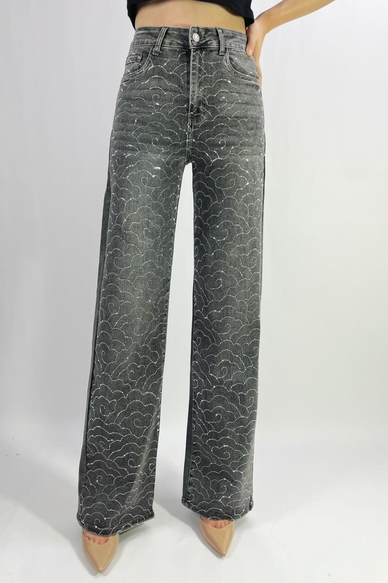 Grossiste Lusa Denim - Jean premium coupe droite stretch avec strass nuage T36-T46