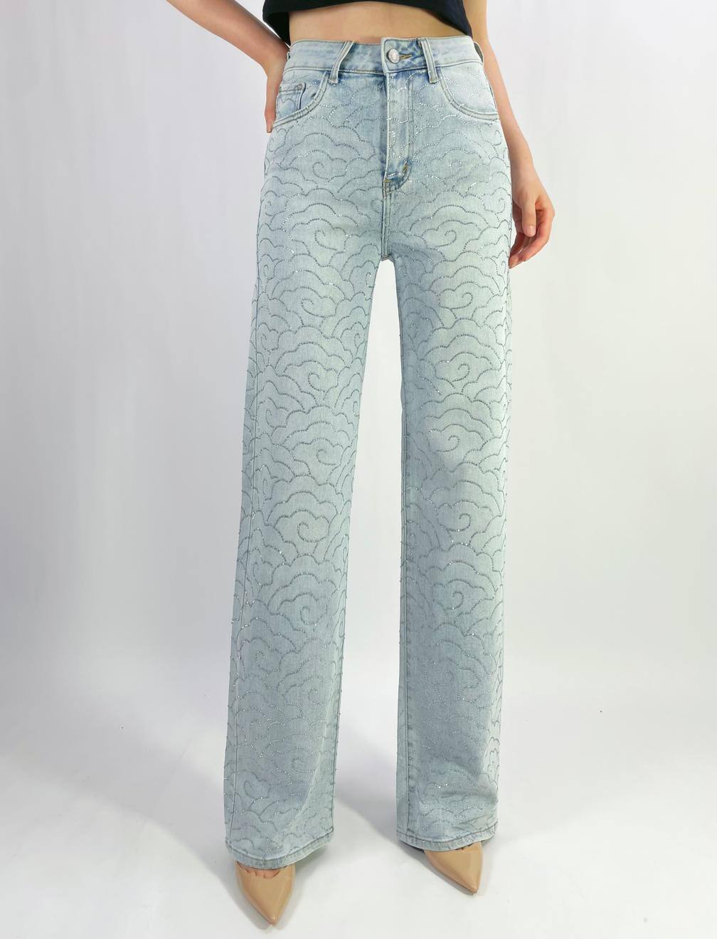 Großhändler Lusa Denim - Premium-Stretch-Jeans mit geradem Bein und Wolken-Strasssteinen, Größen 36-46