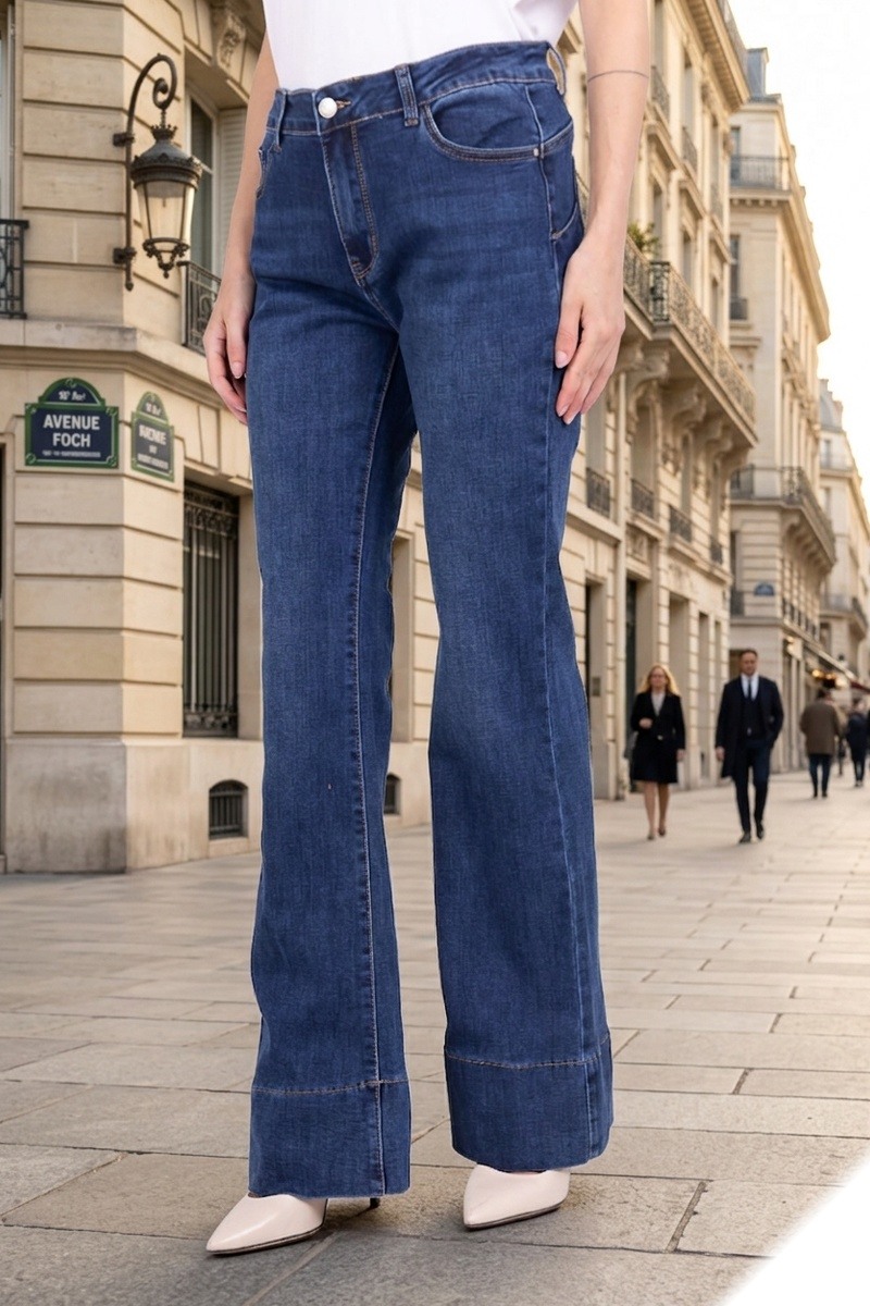 Mayorista Lusa Denim - Jeans push-up de pierna ancha con stretch y 5 bolsillos, tallas T34-T42