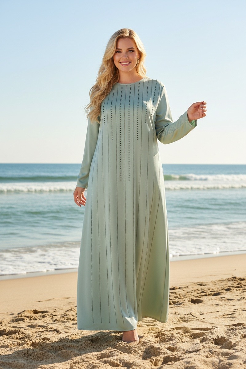 Grossista Lusa Mode - Lunga abaya semplice con bellissimi strass