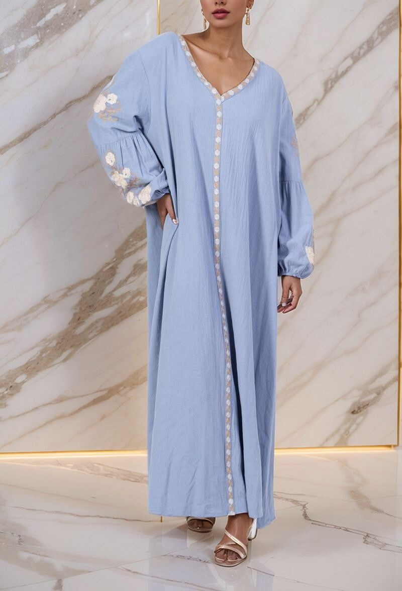 Großhändler Lusa Mode - Langes Kleid unie Stickereiblüten Stoff als Leinen